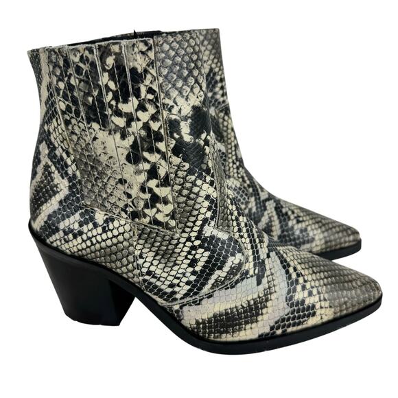 BLONDO QUE‎ SNAKE PRINT LEATHER WATERPROOF BOOTIES IN BLACK NWOB SIZE 6.5M - Picture 1 of 12